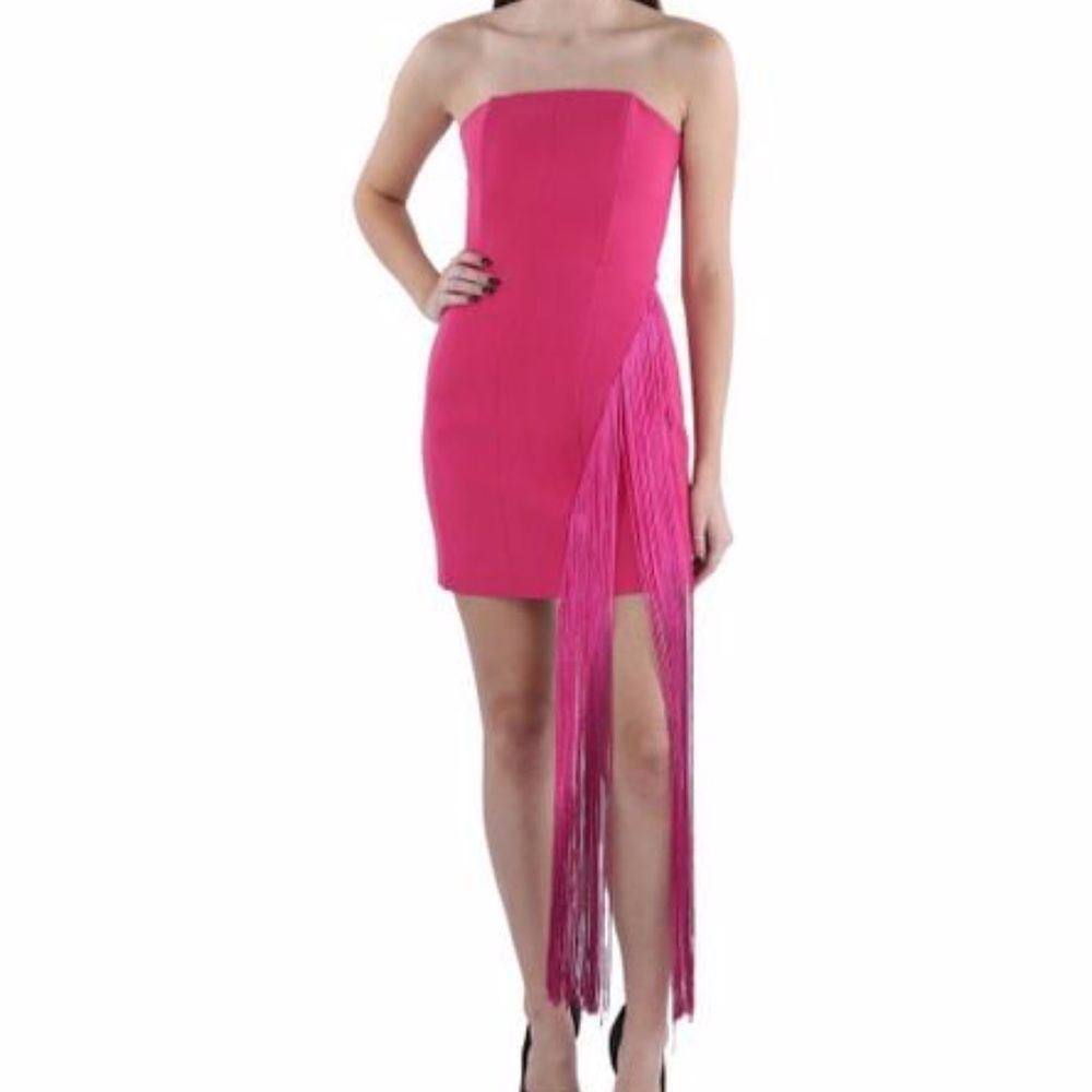 NEW Torn By Ronny Kobo Pink Capri Strapless Fringe Mini Dress M